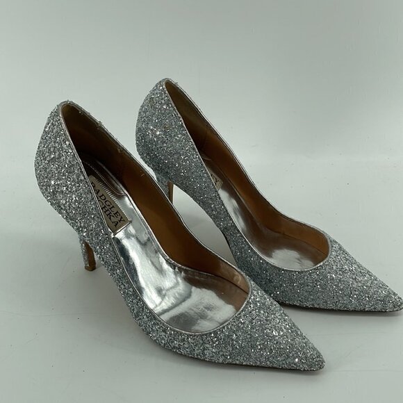 BADGLEY Mischka glitter sparkly silver pump high heel New Years Christmas party - Picture 6 of 16
